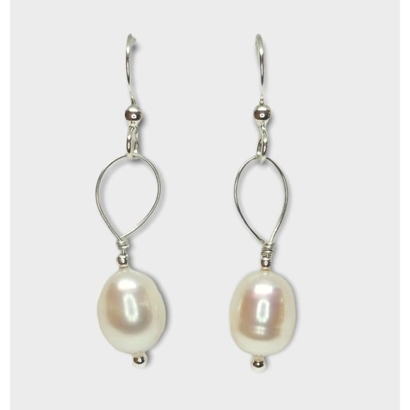 925 Sterling Silver Fresh Water Pearl Dangle Earrings - Picture 1 of 6